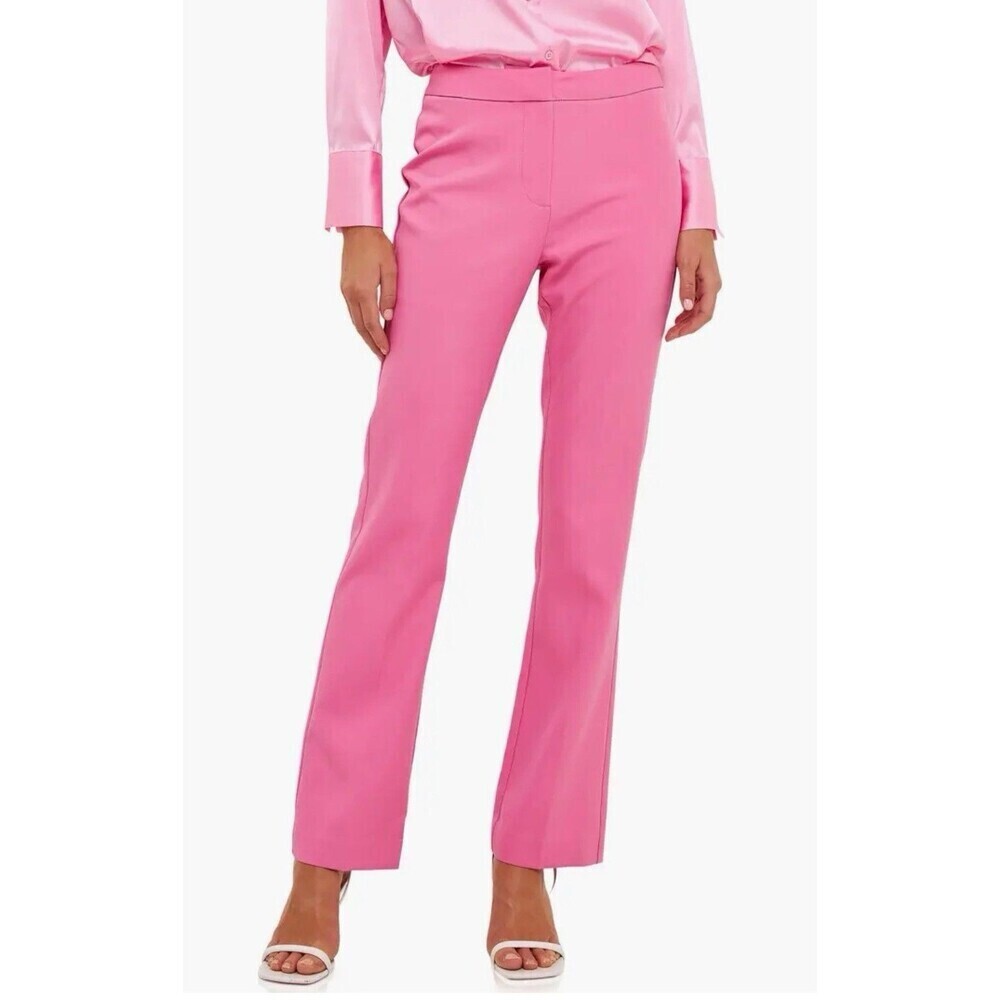 Endless rose pant flat front trousers straight women barbie pink office‎ L - Picture 4 of 15